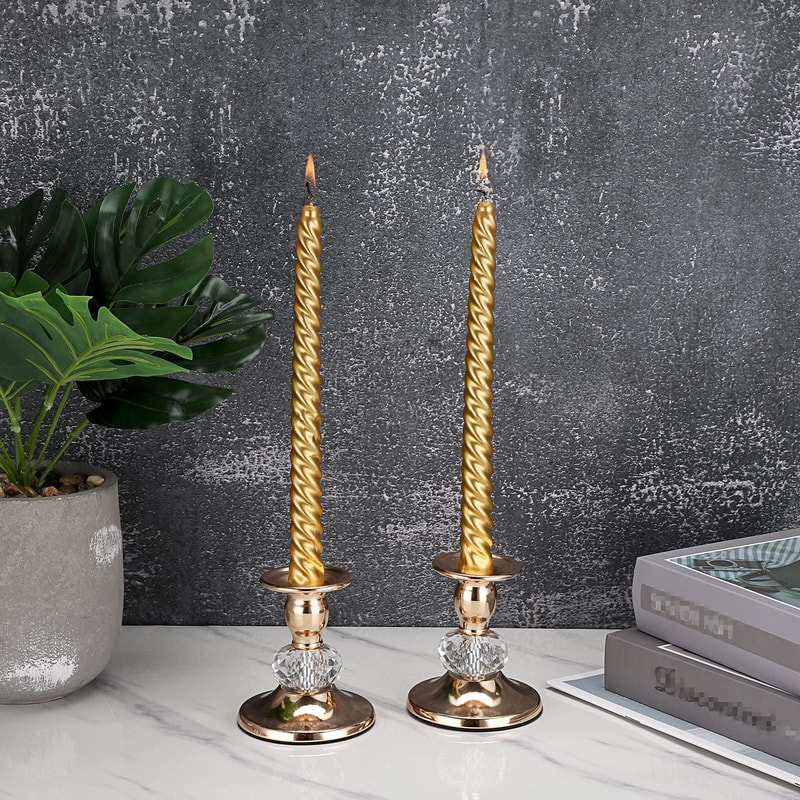 Vintage Brass Taper Candle Holders Gold Metal Taper Candlestick Holders Elegant Metal Crystal Candl 1
