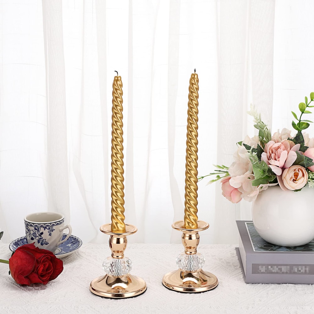 Vintage Brass Taper Candle Holders Gold Metal Taper Candlestick Holders Elegant Metal Crystal Candl 4