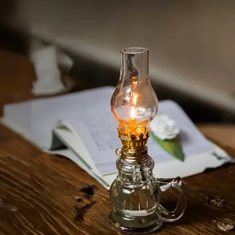 Vintage Retro Kerosene Oil Lamp Windproof Glass Cover For Emergency Lighting And Home Decor 0