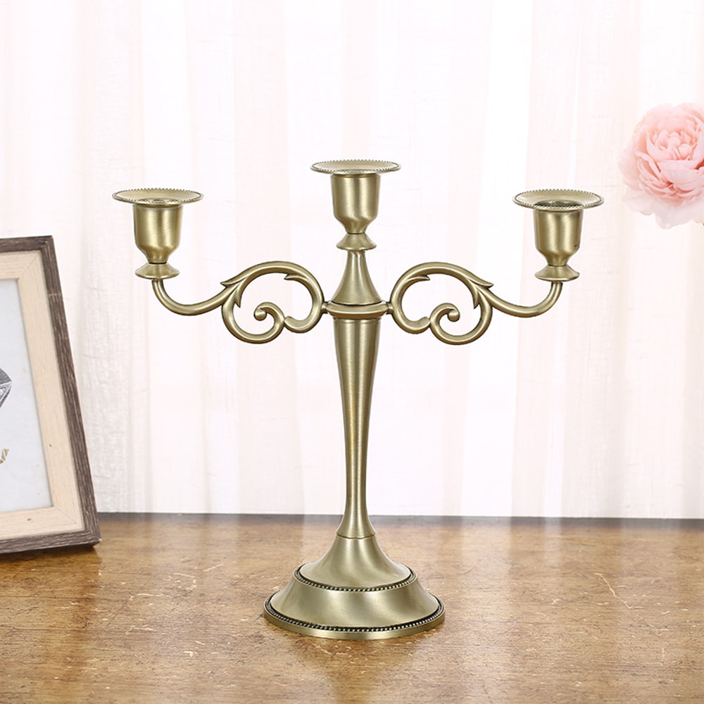 Metal Candlestick Holder Retro 3-Arm Candelabra Wedding Home Decor