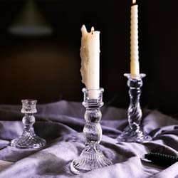 pillar glass candle wick holder clear candlestick for dining table design decor