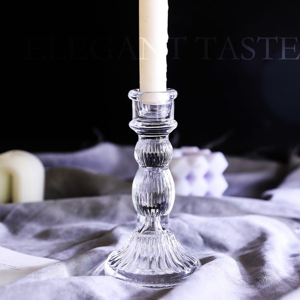 Pillar Glass Candle Wick Holder Clear Candlestick For Dining Table Design Decor 1