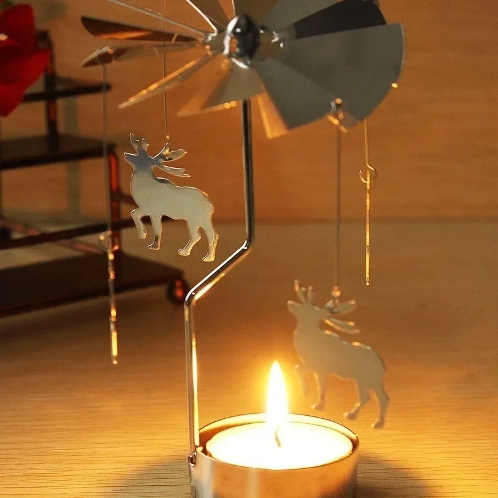 Candelabra Christmas Decorations Spinning Rotary Metal Carousel Tea Light Candle Holder Stand Light 2