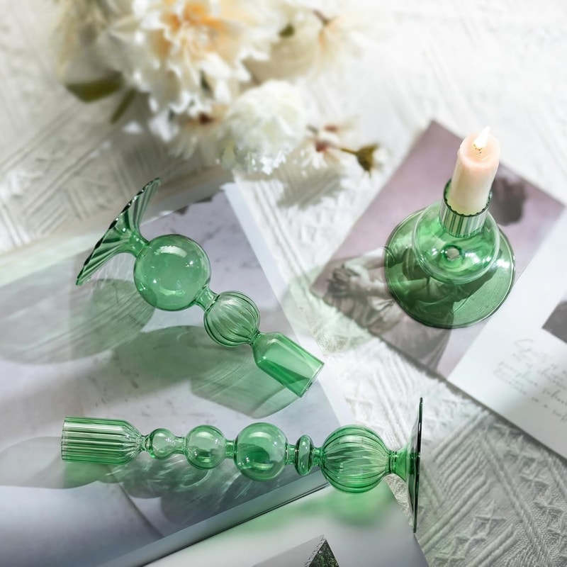 Elegant Glass Taper Candle Holders Glass Candlestick Holders Groovy Wavy Candle Stick For Home Part 1