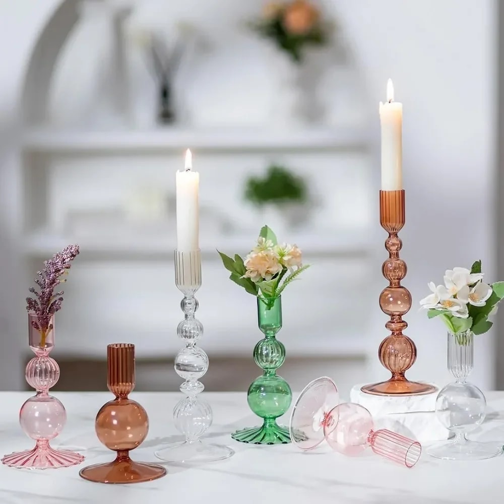 Elegant Glass Taper Candle Holders Glass Candlestick Holders Groovy Wavy Candle Stick For Home Part 4
