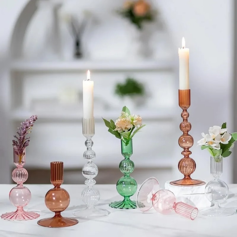 Elegant Glass Taper Candle Holders Glass Candlestick Holders Groovy Wavy Candle Stick For Home Part 4