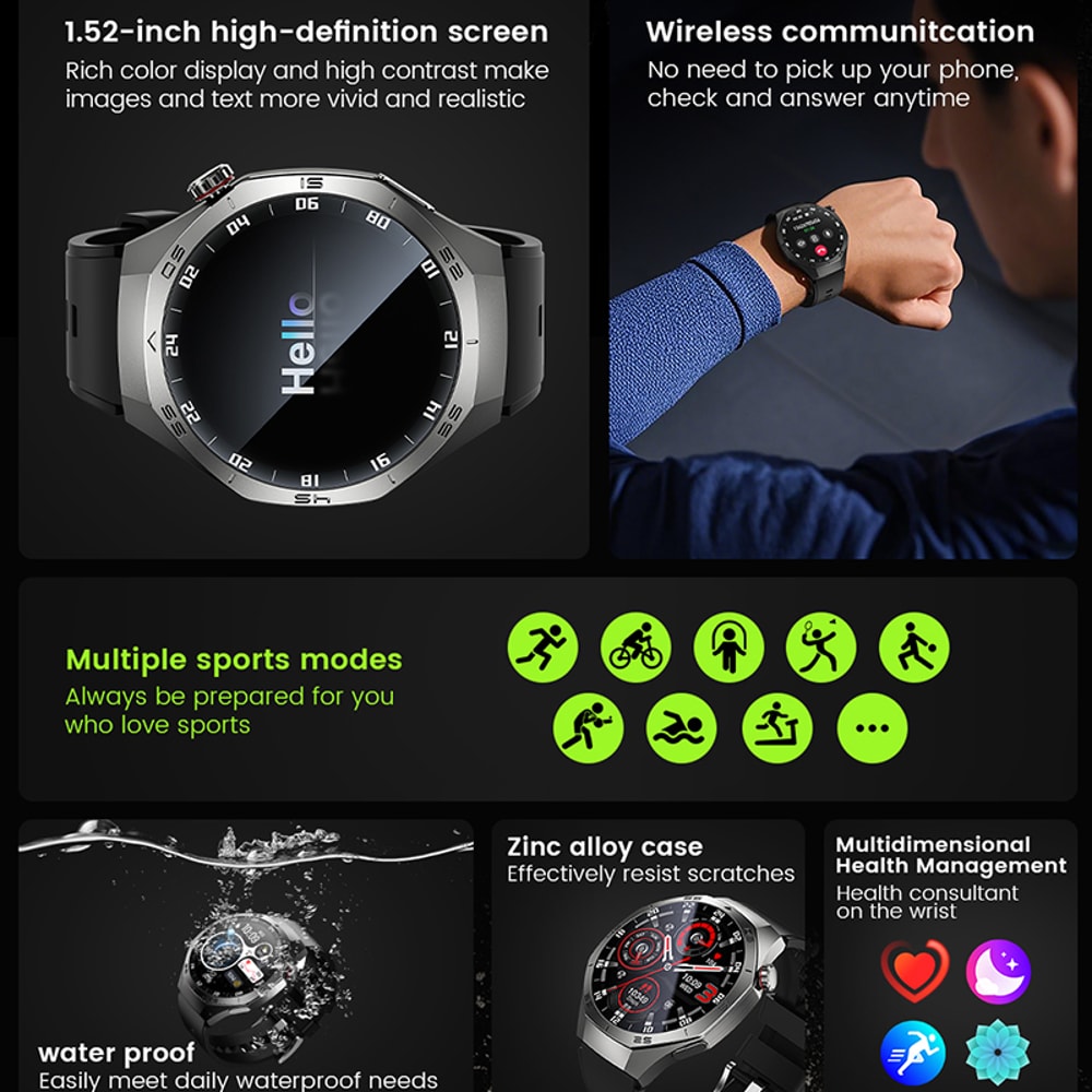 Waterproof Smartwatch For Men Android And IOS Compatible GPS Heart Rate AMOLED Screen Bluetooth Cal 2