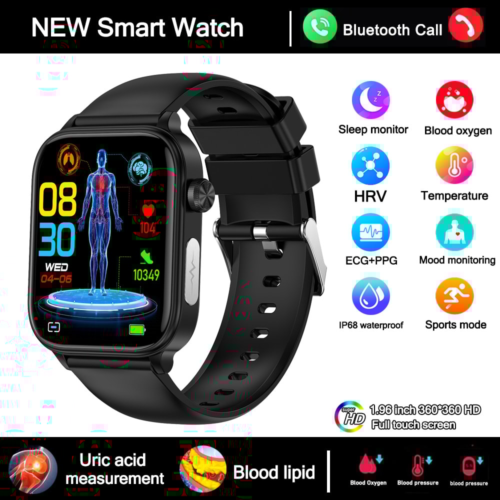 New Smartwatch Health Watch For Men With ECG PPG Blood Pressure Blood Lipids Uric Acid Bluetooth Ca 7