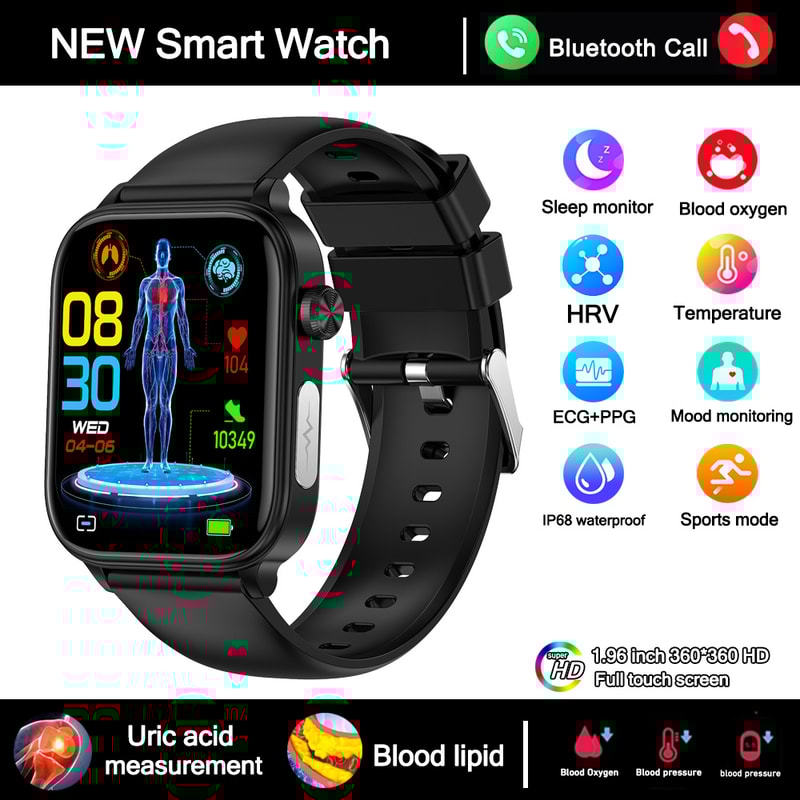 New Smartwatch Health Watch For Men With ECG PPG Blood Pressure Blood Lipids Uric Acid Bluetooth Ca 7
