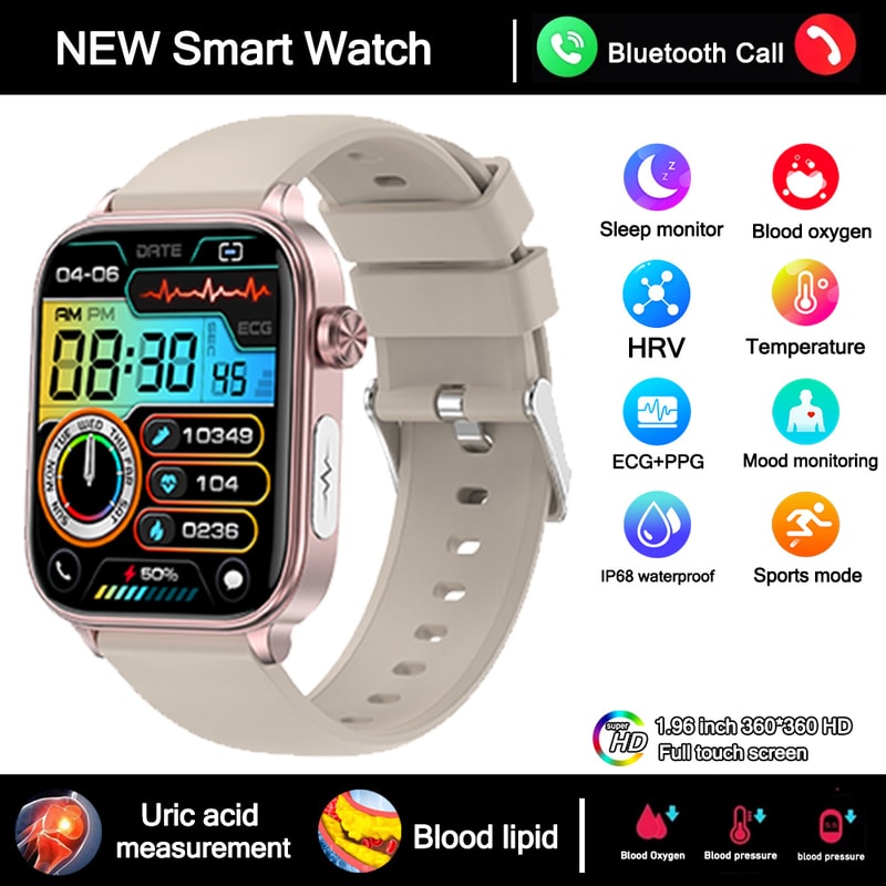 New Smartwatch Health Watch For Men With ECG PPG Blood Pressure Blood Lipids Uric Acid Bluetooth Ca 8