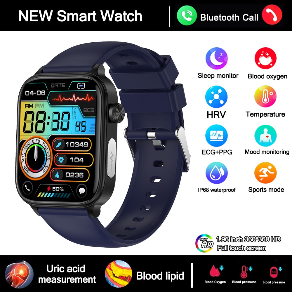 New Smartwatch Health Watch For Men With ECG PPG Blood Pressure Blood Lipids Uric Acid Bluetooth Ca 0