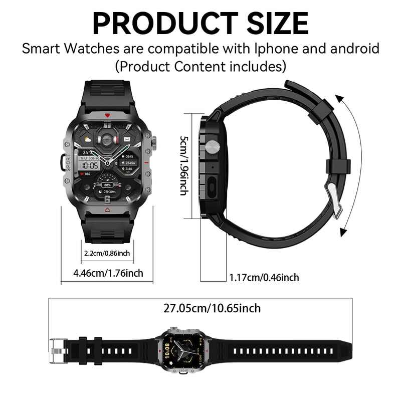 Bluetooth Talking Smart Watch For Men And Women With LED Flashlight HD Screen For Outdoor Sports 6