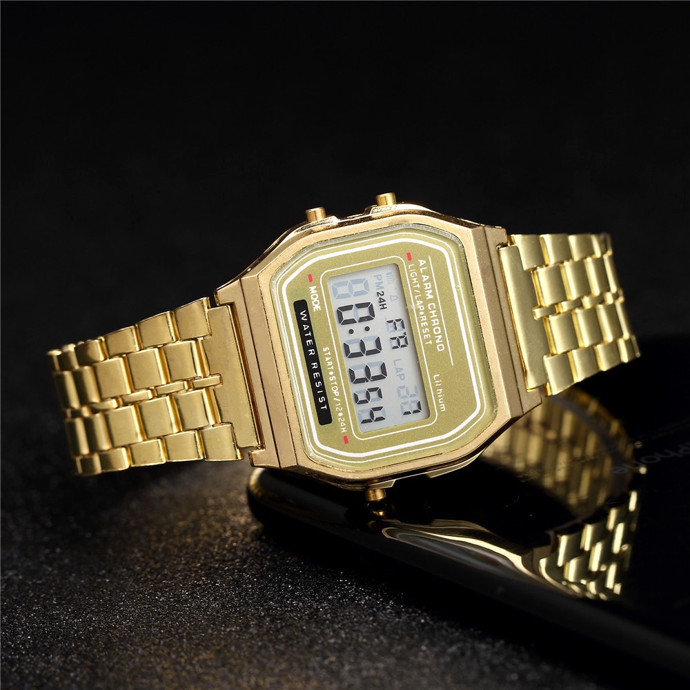 Gold Silver Stainless Steel Digital Watch For Women Business Electronic Wrist Watches 1