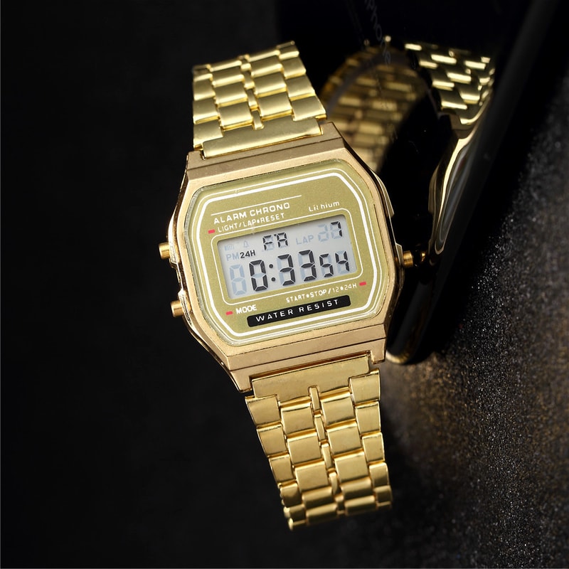Gold Silver Stainless Steel Digital Watch For Women Business Electronic Wrist Watches 3