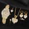 Gold Luxury Womens Quartz Watch Jewelry Set Ring Necklace Earring Rhinestone Fashion Wristwatch Cas 0