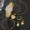 Gold Luxury Womens Quartz Watch Jewelry Set Ring Necklace Earring Rhinestone Fashion Wristwatch Cas 5