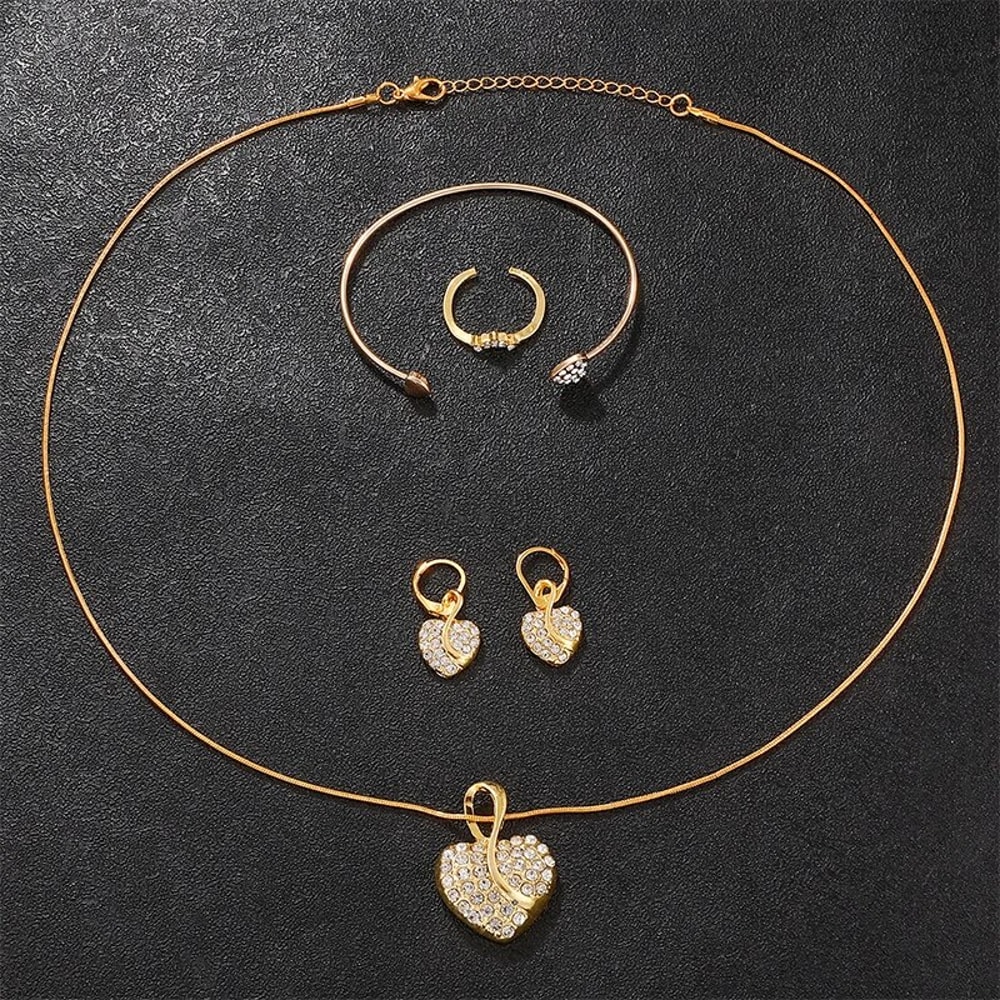 Gold Luxury Womens Quartz Watch Jewelry Set Ring Necklace Earring Rhinestone Fashion Wristwatch Cas 2