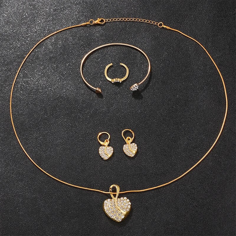Gold Luxury Womens Quartz Watch Jewelry Set Ring Necklace Earring Rhinestone Fashion Wristwatch Cas 2