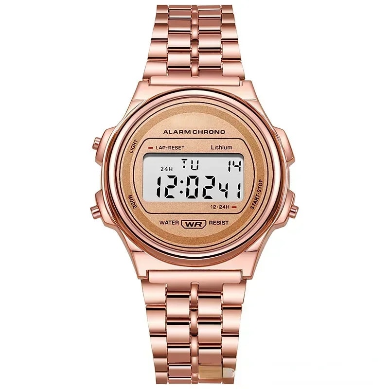 Luxury Retro Square Electronic Digital Watches Women Men Watch Rose Gold Silver Ladies Wristwatches 8