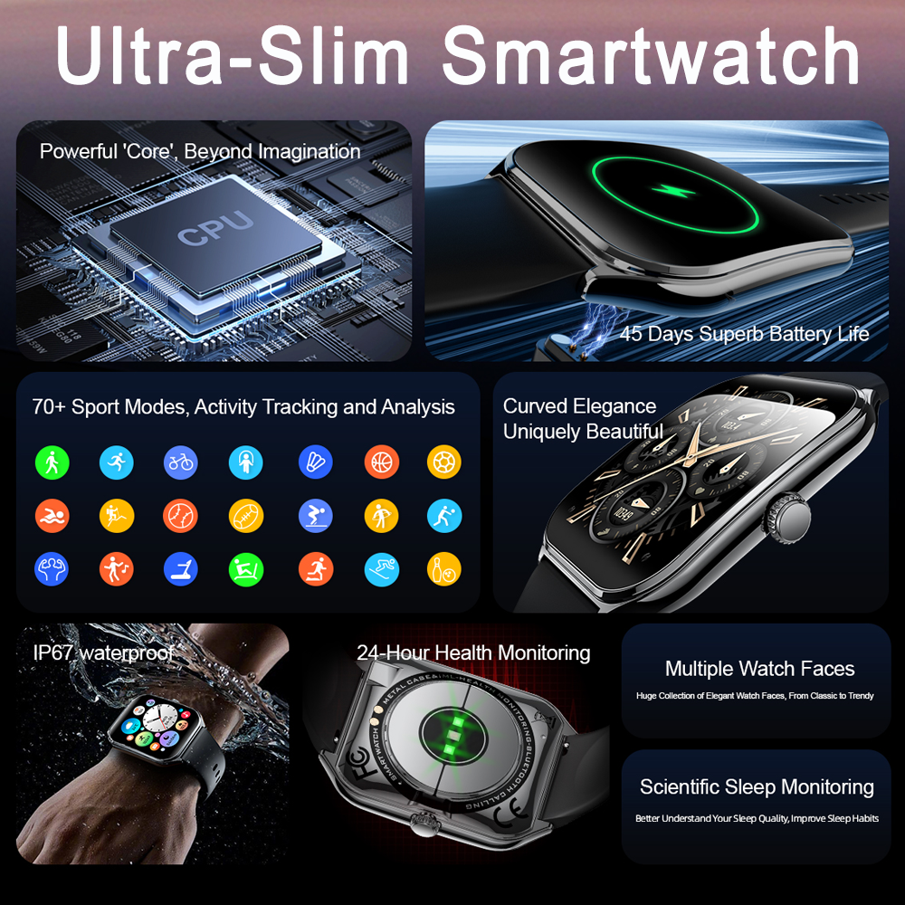 Ultra Thin Smart Watch Men Screen Waterproof Call Always Show Time Heart Rate Monitor 5