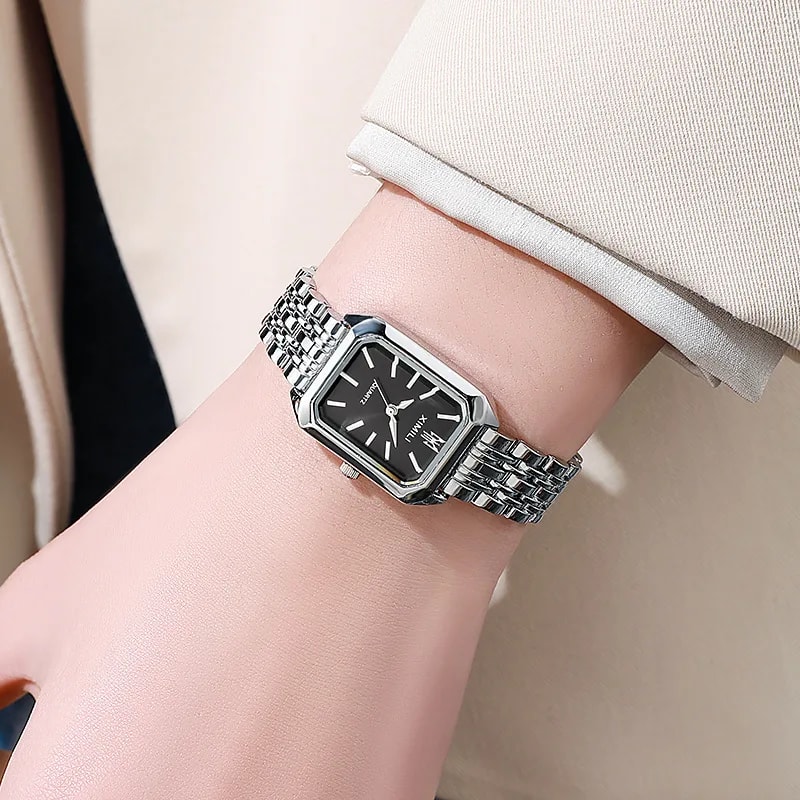 Hot Stainless Steel Strap Watch For Women Luxury Quartz Wristwatch Student Fashion Square Watch 8