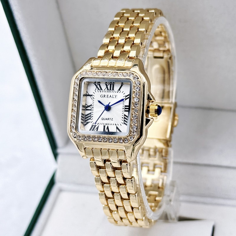 Light Luxury Brand Women Watch Gold Stainless Steel Ladies Fashion Quartz Wristwatch For Business 1