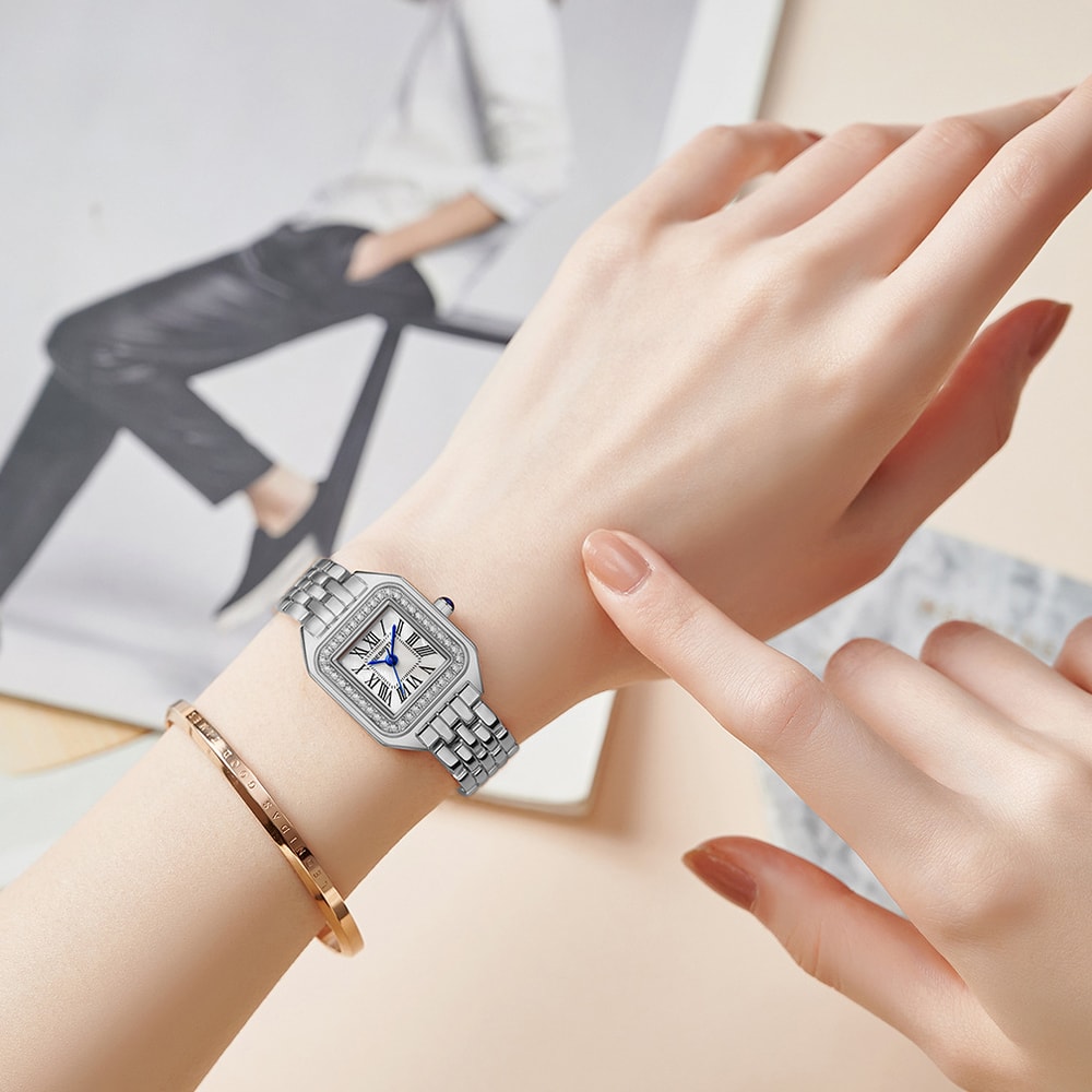 Light Luxury Brand Women Watch Gold Stainless Steel Ladies Fashion Quartz Wristwatch For Business 2