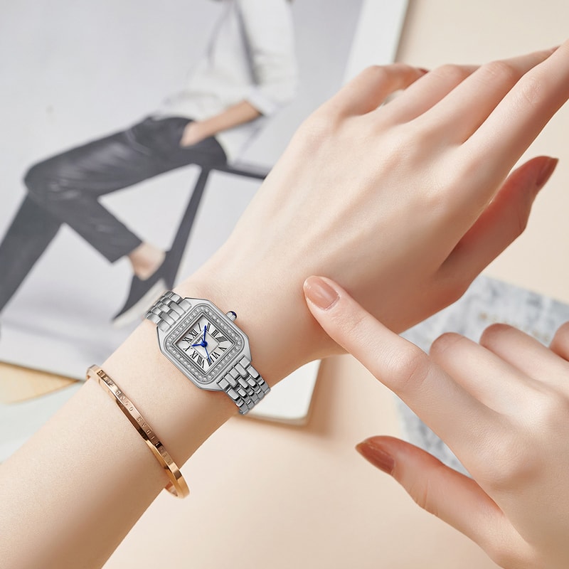 Light Luxury Brand Women Watch Gold Stainless Steel Ladies Fashion Quartz Wristwatch For Business 2