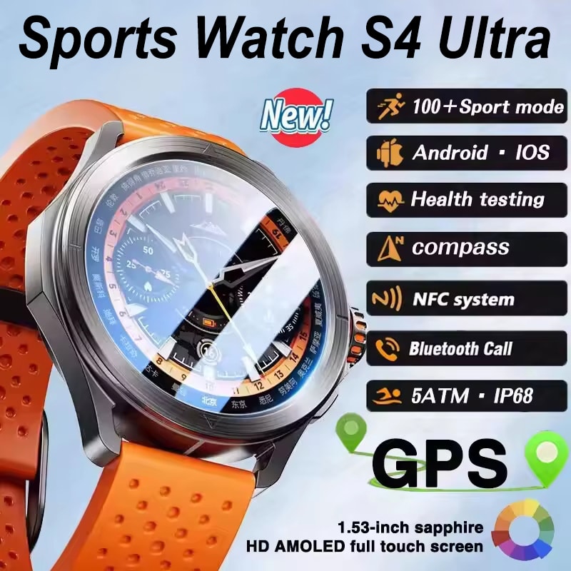 New Ultra GPS Smart Watch Men Outdoor Sports AMOLED Display NFC Heart Rate IP68 Waterproof Bluetoot 1