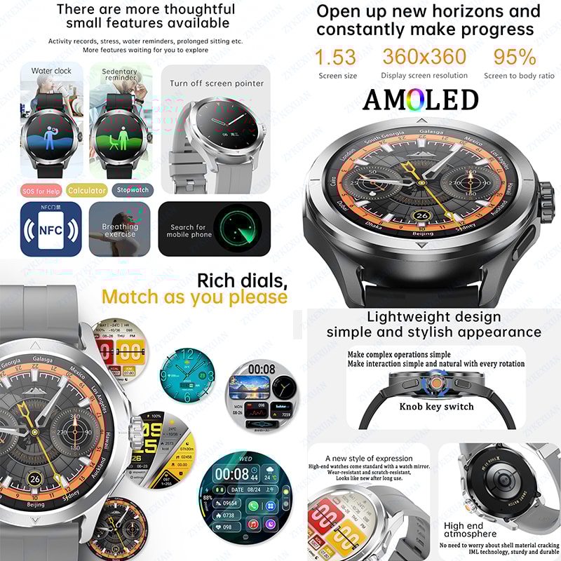 New Ultra GPS Smart Watch Men Outdoor Sports AMOLED Display NFC Heart Rate IP68 Waterproof Bluetoot 4