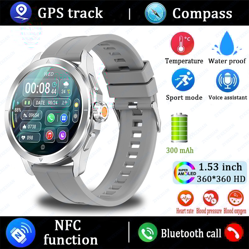 New Ultra GPS Smart Watch Men Outdoor Sports AMOLED Display NFC Heart Rate IP68 Waterproof Bluetoot 0
