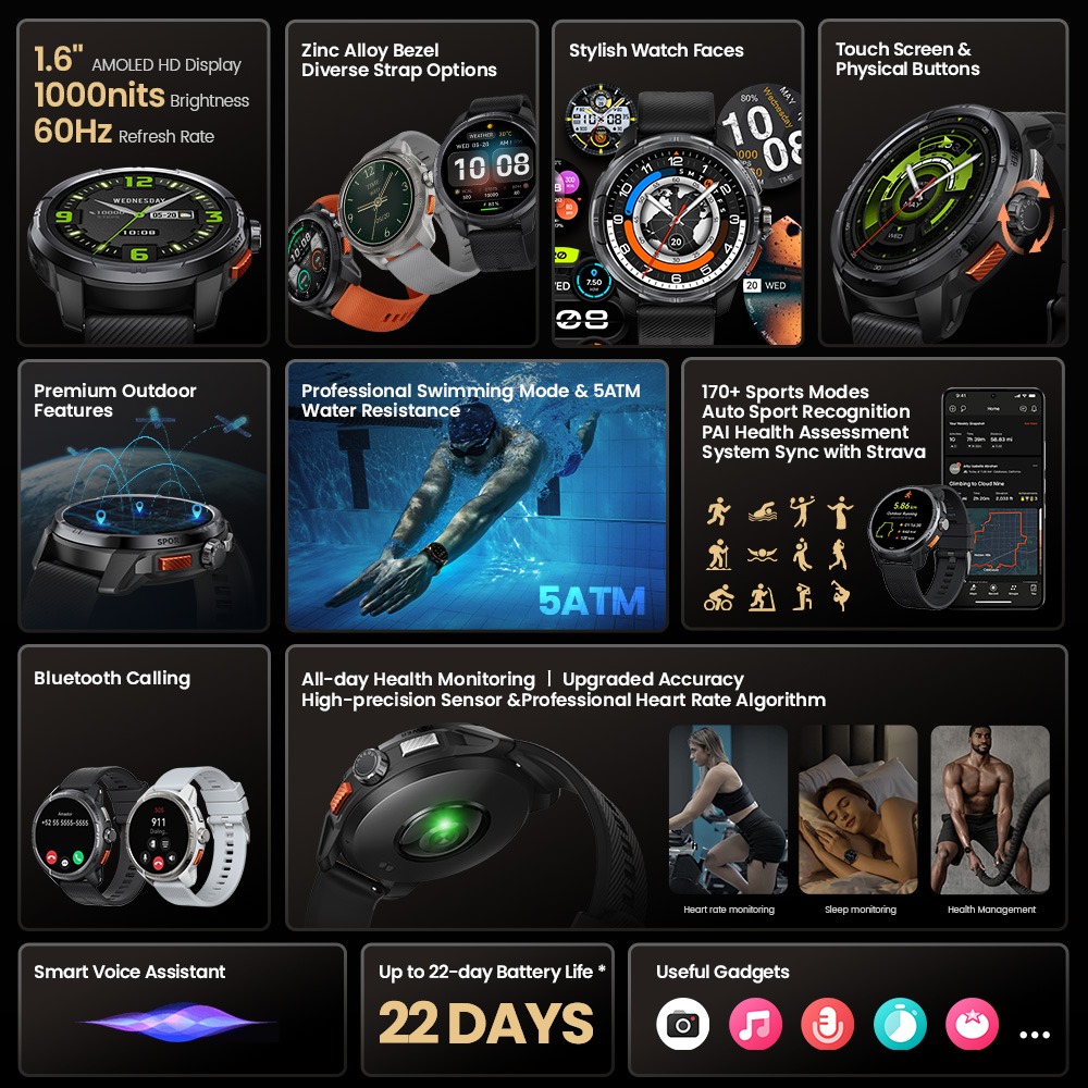 Solar Ultra GPS Smartwatch With AMOLED Display Builtin GPS 5ATM Waterproof Bluetooth Sports Smart W 2