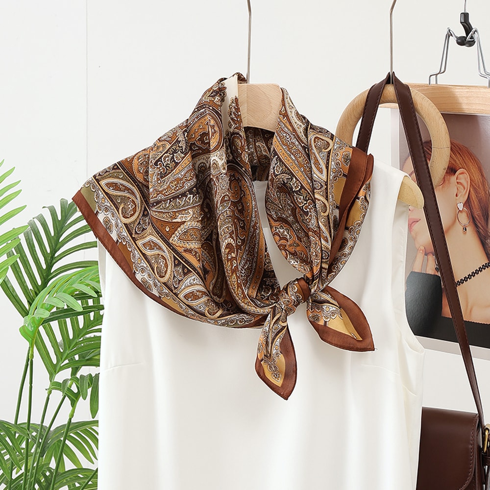 Fashion Headscarf Kerchief Bandana Shawl Square Silklike Scarf Women Satin Cashew Flower Print Smal 4