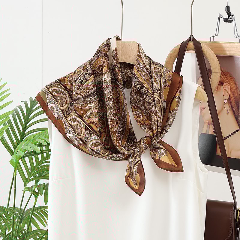 Fashion Headscarf Kerchief Bandana Shawl Square Silklike Scarf Women Satin Cashew Flower Print Smal 4