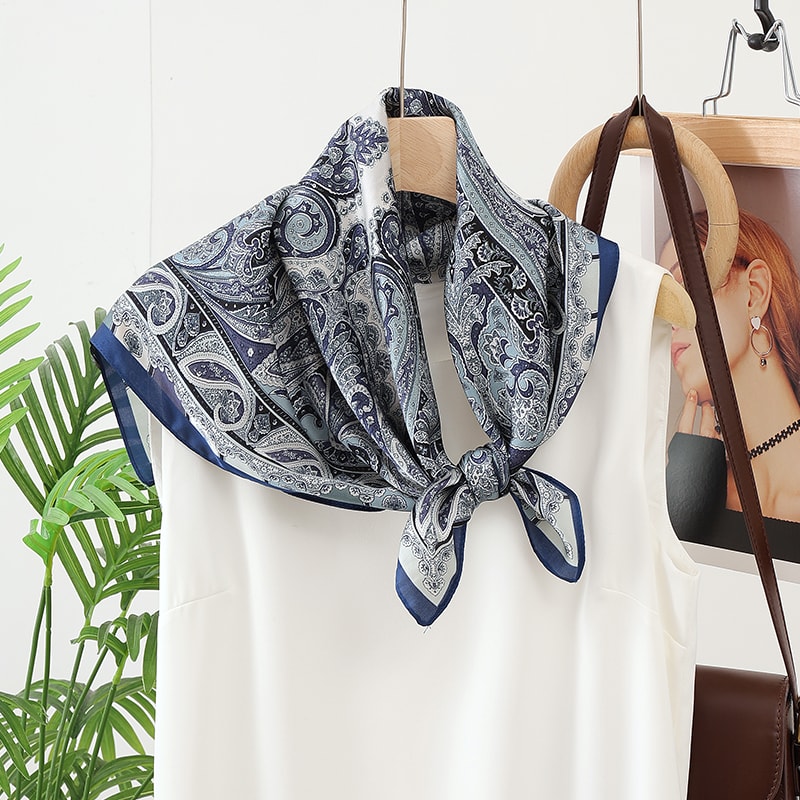 Fashion Headscarf Kerchief Bandana Shawl Square Silklike Scarf Women Satin Cashew Flower Print Smal 5