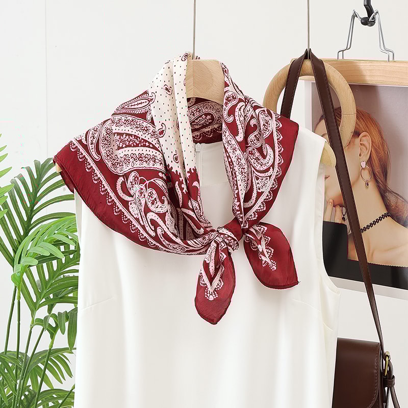 Fashion Headscarf Kerchief Bandana Shawl Square Silklike Scarf Women Satin Cashew Flower Print Smal 6