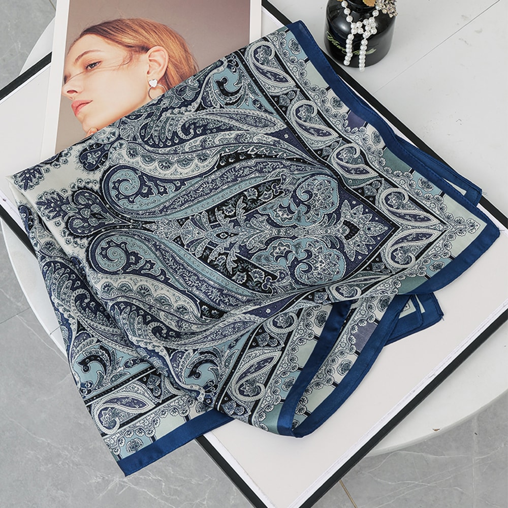 Fashion Headscarf Kerchief Bandana Shawl Square Silklike Scarf Women Satin Cashew Flower Print Smal 3