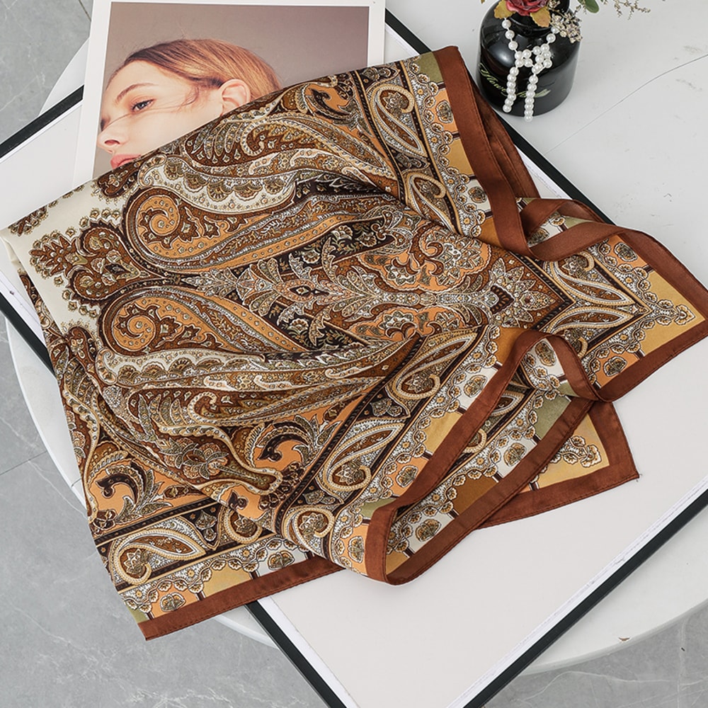 Fashion Headscarf Kerchief Bandana Shawl Square Silklike Scarf Women Satin Cashew Flower Print Smal 2
