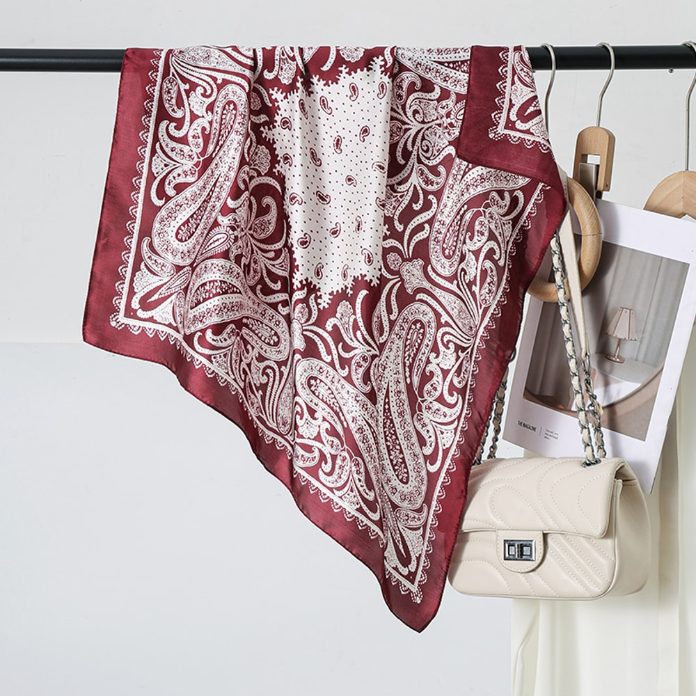 Fashion Headscarf Kerchief Bandana Shawl Square Silklike Scarf Women Satin Cashew Flower Print Smal 7