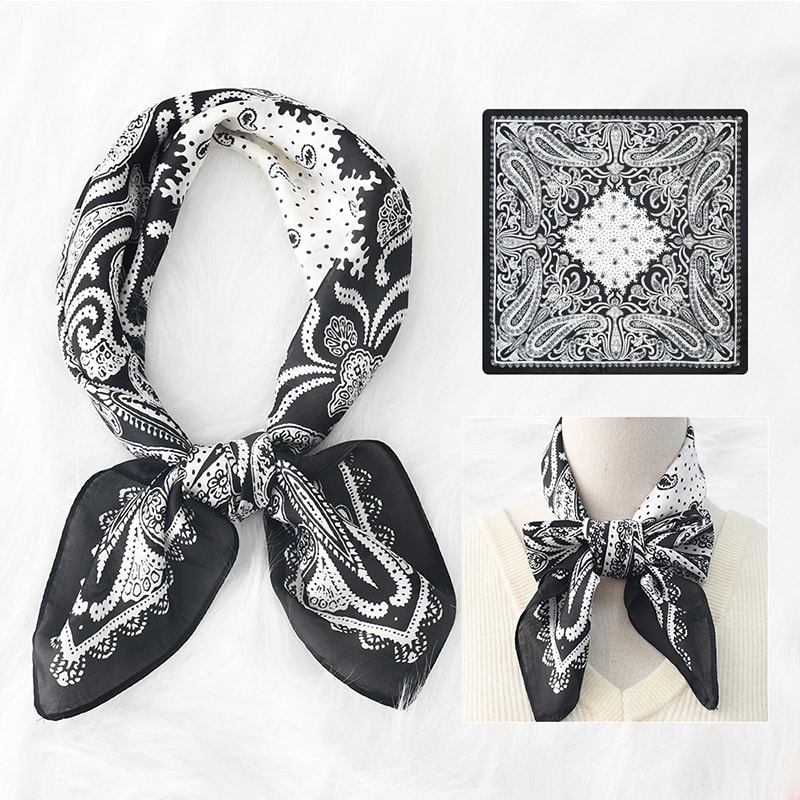 Fashion Headscarf Kerchief Bandana Shawl Square Silklike Scarf Women Satin Cashew Flower Print Smal 9