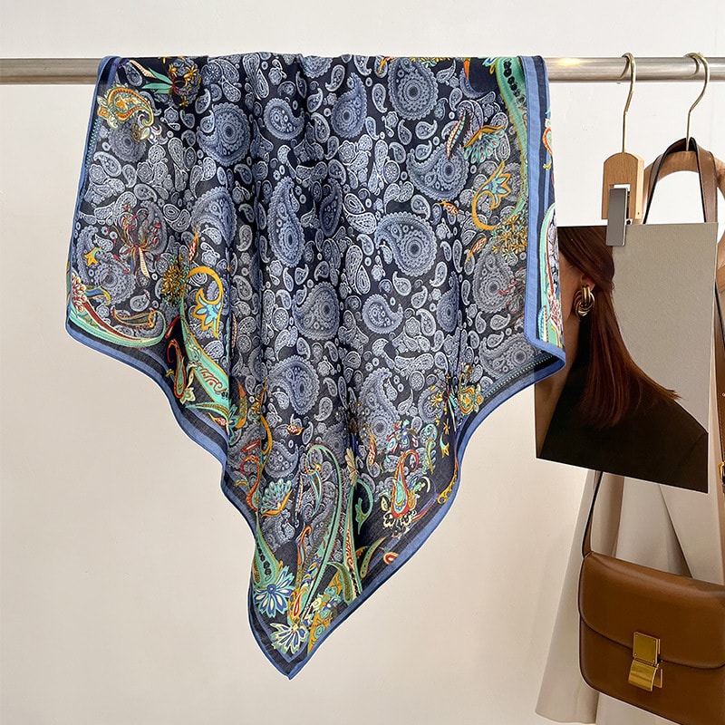 New Pure Cotton Women Scarf Square Foulard Ladys Neck Hair Scarves Design Printed Head Kerchief Fas 7