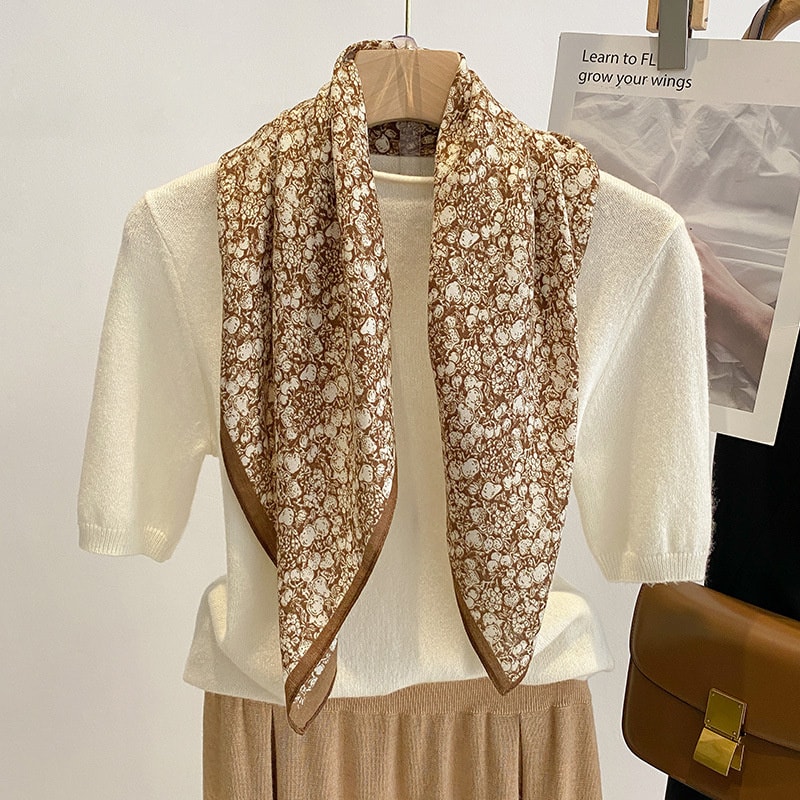 New Pure Cotton Women Scarf Square Foulard Ladys Neck Hair Scarves Design Printed Head Kerchief Fas 4