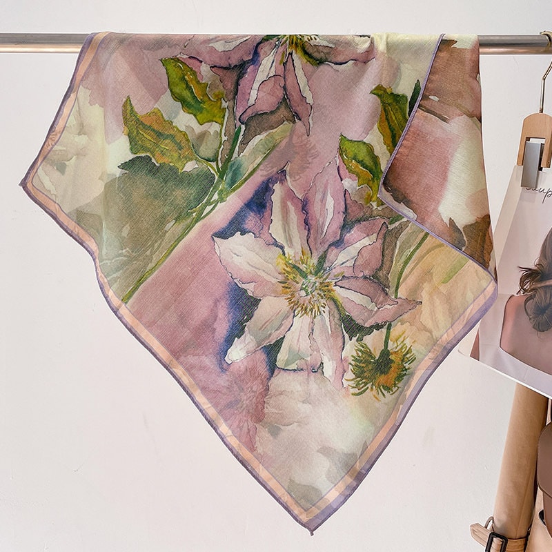 New Pure Cotton Women Scarf Square Foulard Lady's Neck Hair Scarves Design Printed Head Kerchief Fashion Girl Scarf