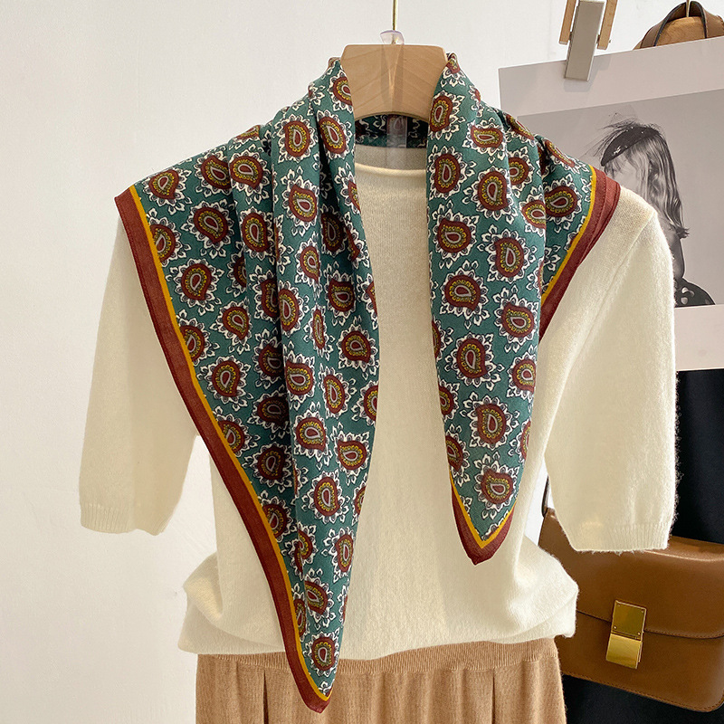 New Pure Cotton Women Scarf Square Foulard Lady's Neck Hair Scarves Design Printed Head Kerchief Fashion Girl Scarf
