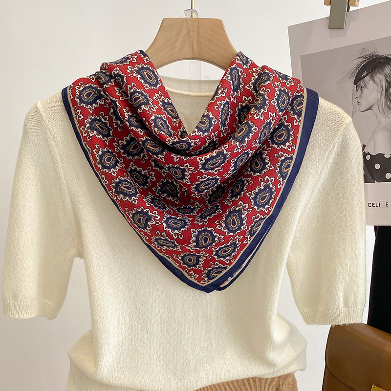 New Pure Cotton Women Scarf Square Foulard Lady's Neck Hair Scarves Design Printed Head Kerchief Fashion Girl Scarf