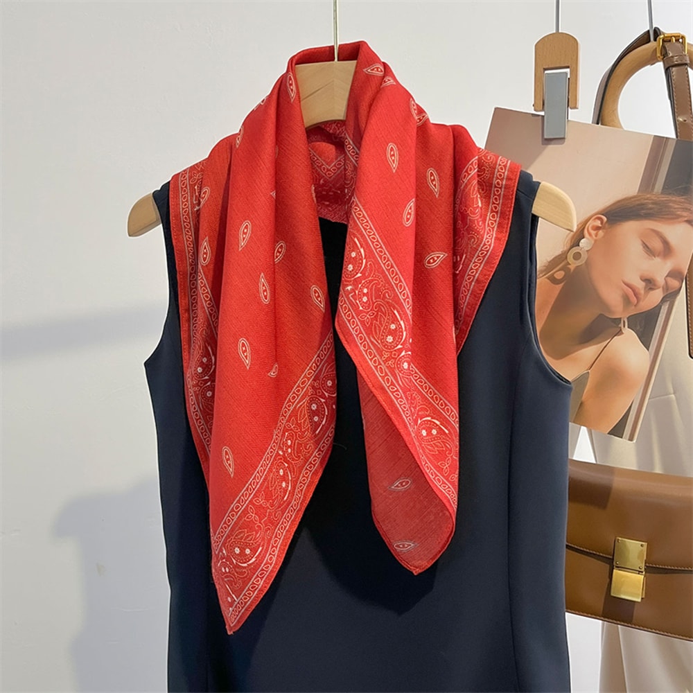 New Pure Cotton Women Scarf Square Foulard Lady's Neck Hair Scarves Design Printed Head Kerchief Fashion Girl Scarf