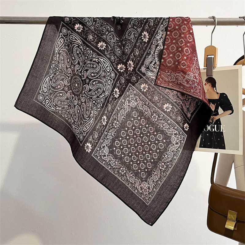 New Pure Cotton Women Scarf Square Foulard Lady's Neck Hair Scarves Design Printed Head Kerchief Fashion Girl Scarf