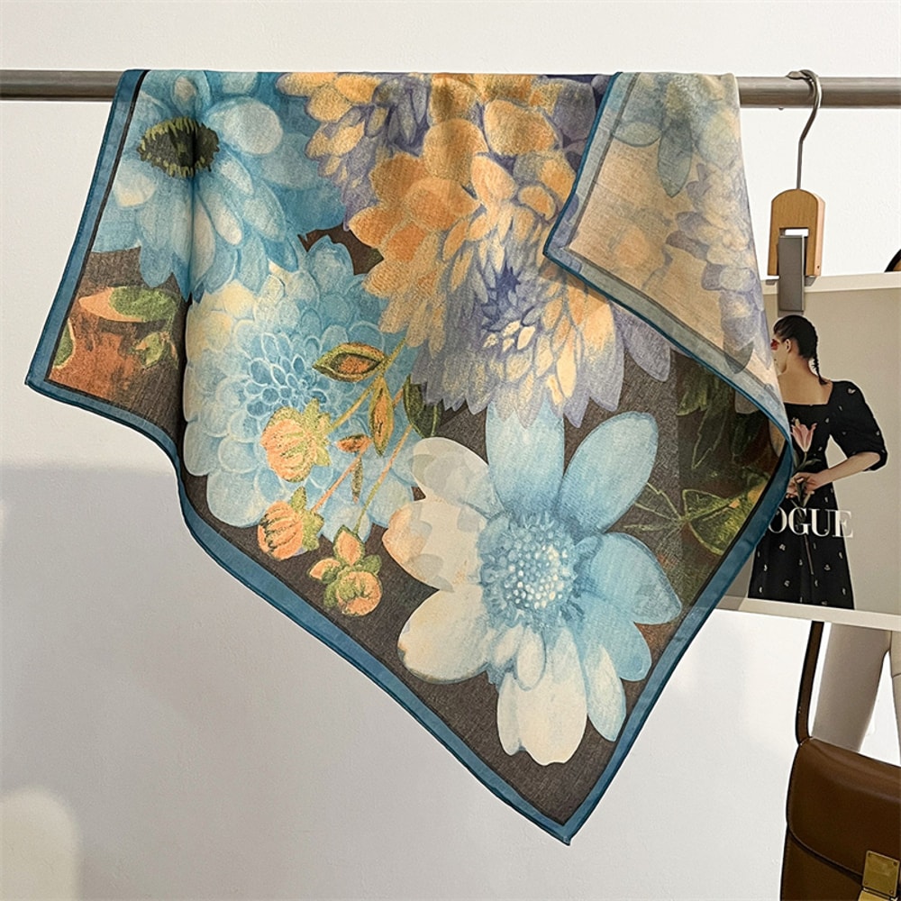 New Pure Cotton Women Scarf Square Foulard Lady's Neck Hair Scarves Design Printed Head Kerchief Fashion Girl Scarf
