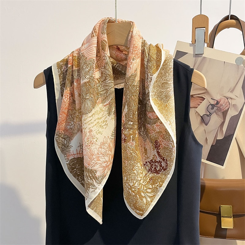 New Pure Cotton Women Scarf Square Foulard Lady's Neck Hair Scarves Design Printed Head Kerchief Fashion Girl Scarf