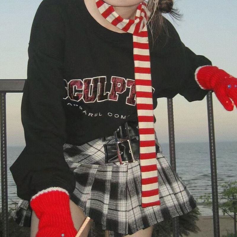 Stripe Women Cotton Scarves Long Thin Neckerchief Fashion Streetwear 3